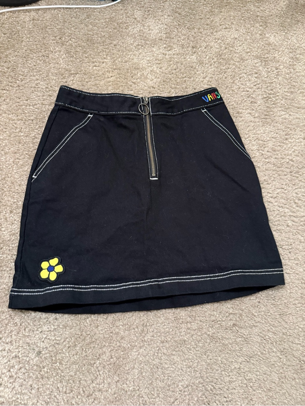 Vans Black Mini Skirt with Yellow Flower Patch